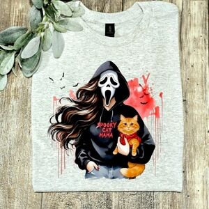Halloween shirt Cat mom ghost face cute popular scream Orange Cat Mama